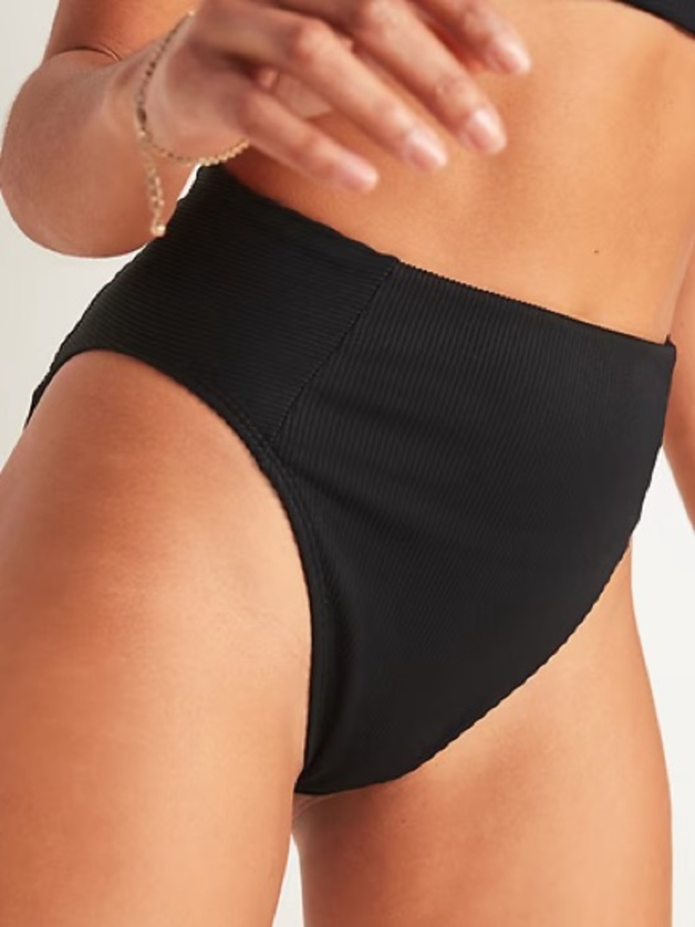 Old Navy Women S Black High-Waisted Texture-Rib French-Cut Swim Bottoms NWT